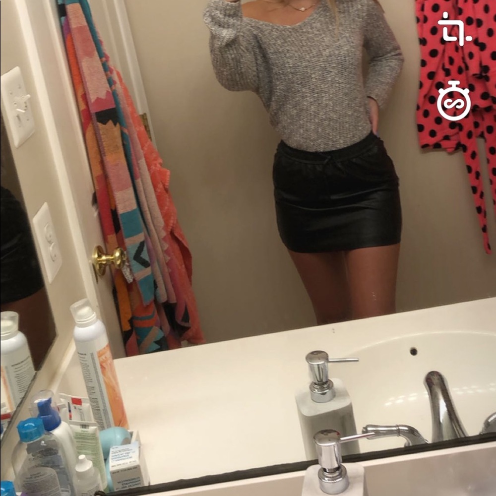 Black leather mini skirt